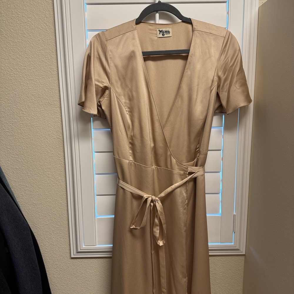 Show Me Your Mumu Noelle Flutter Sleeve Wrap Maxi Bridesmaids Dress Satin